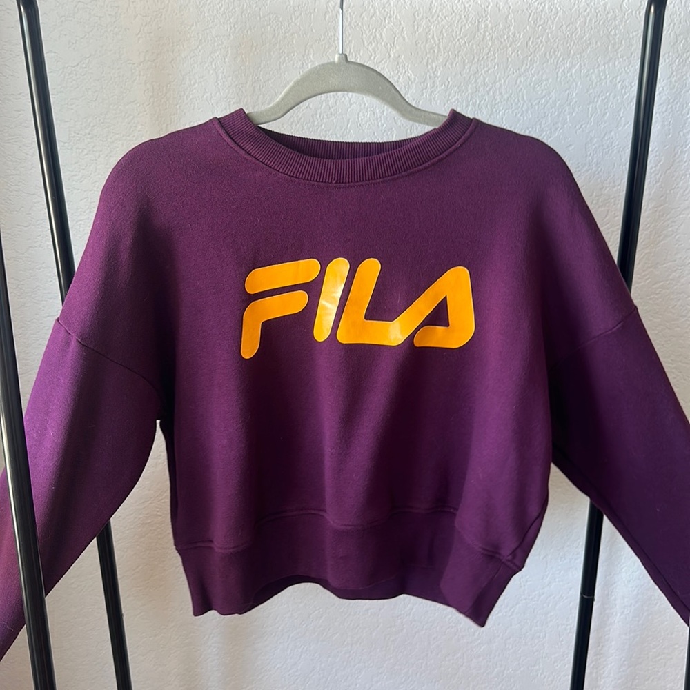 FILA cropped hoodie, purple and orange.